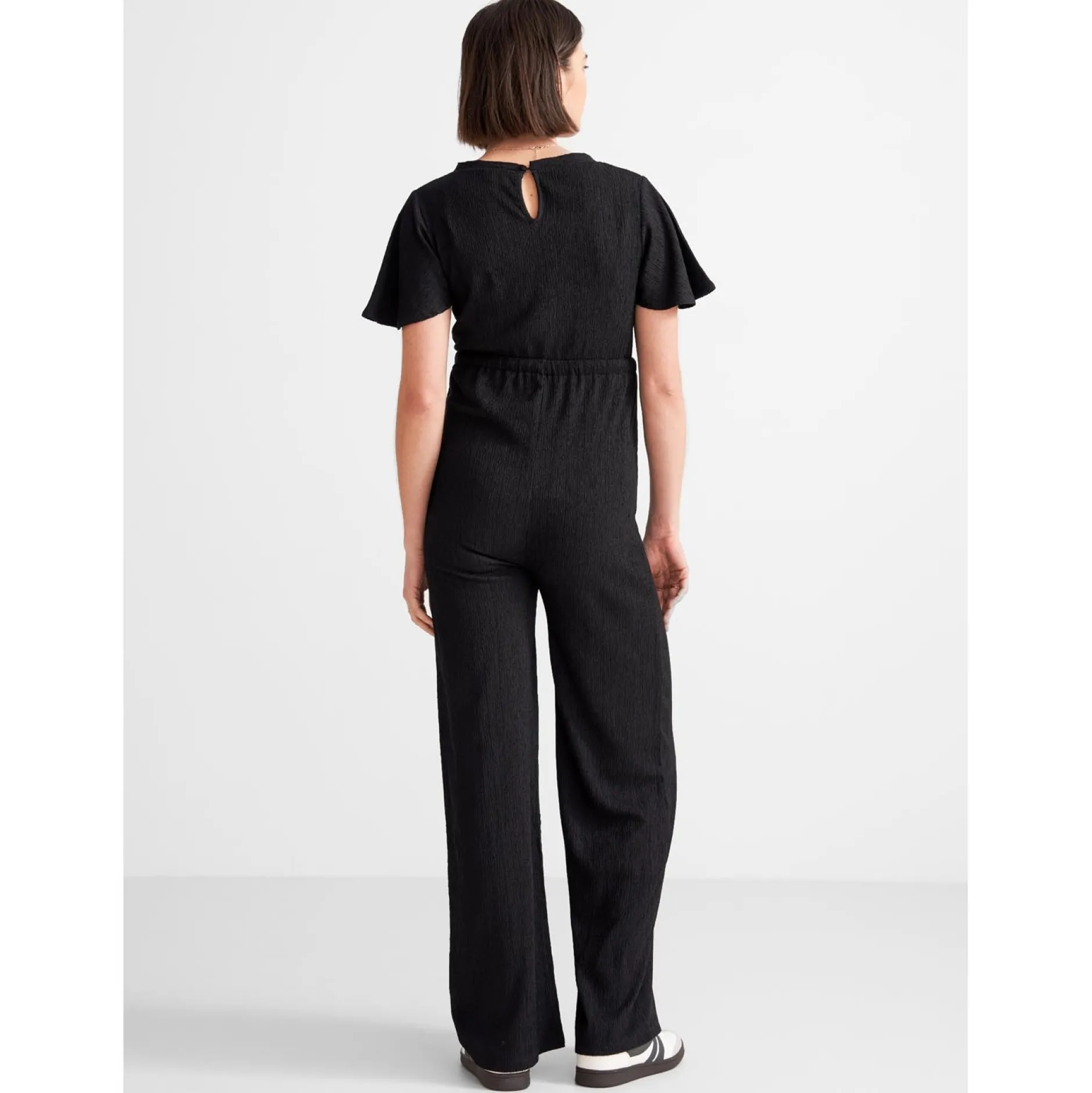 Voedingsjurken|Basics*Prénatal zwangerschapsjumpsuit korte mouwen effen zwart Black