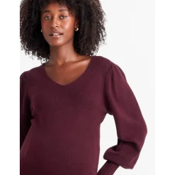 Jurken & Rokken*Prénatal zwangerschapsjurk lange mouwen effen rood Mid Red Melange