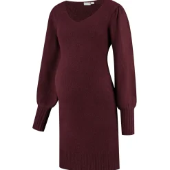 Jurken & Rokken*Prénatal zwangerschapsjurk lange mouwen effen rood Mid Red Melange