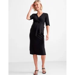 Voedingsjurken|Basics*Prénatal zwangerschapsjurk korte mouwen effen zwart Black