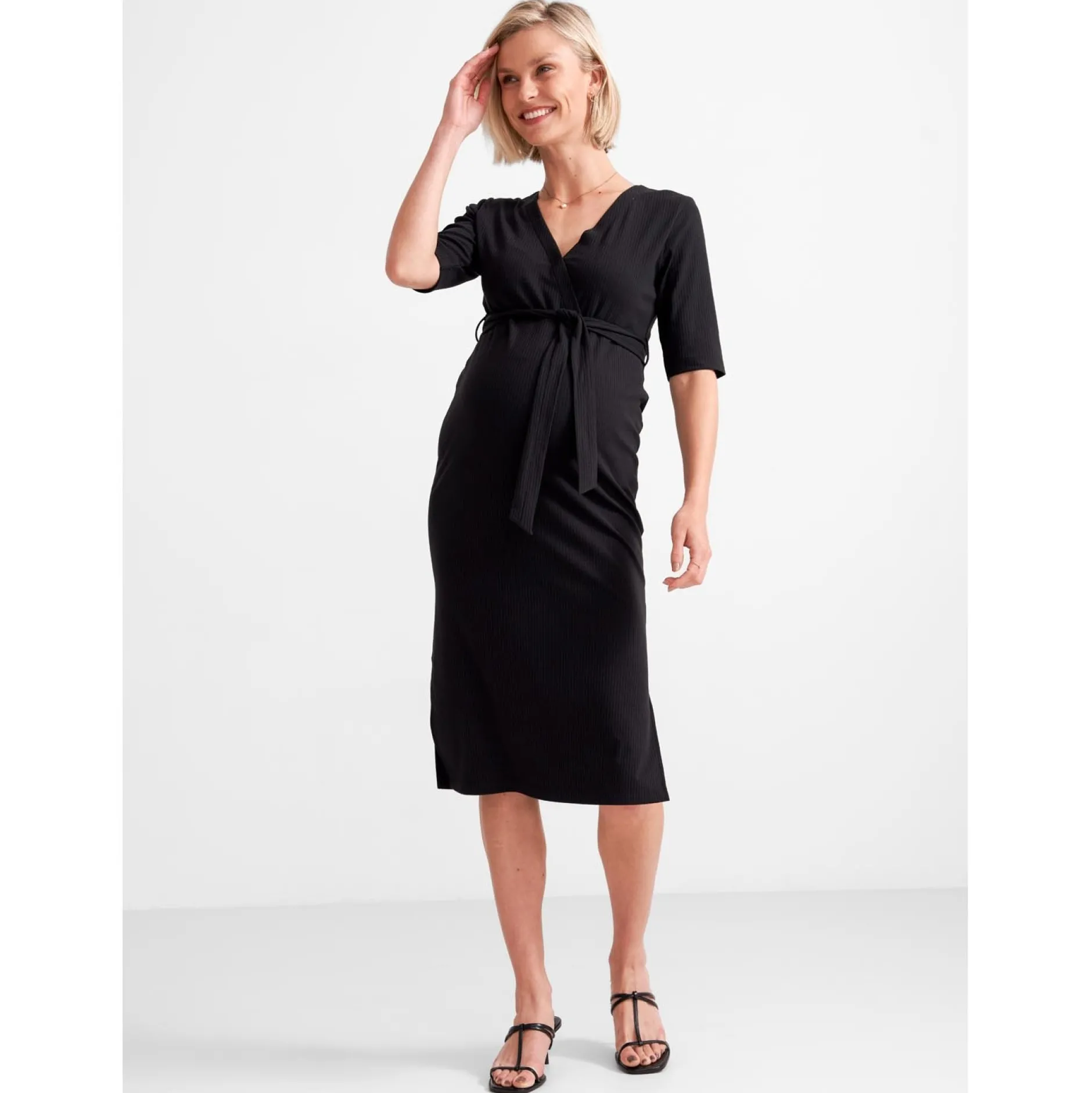 Voedingsjurken|Basics*Prénatal zwangerschapsjurk korte mouwen effen zwart Black