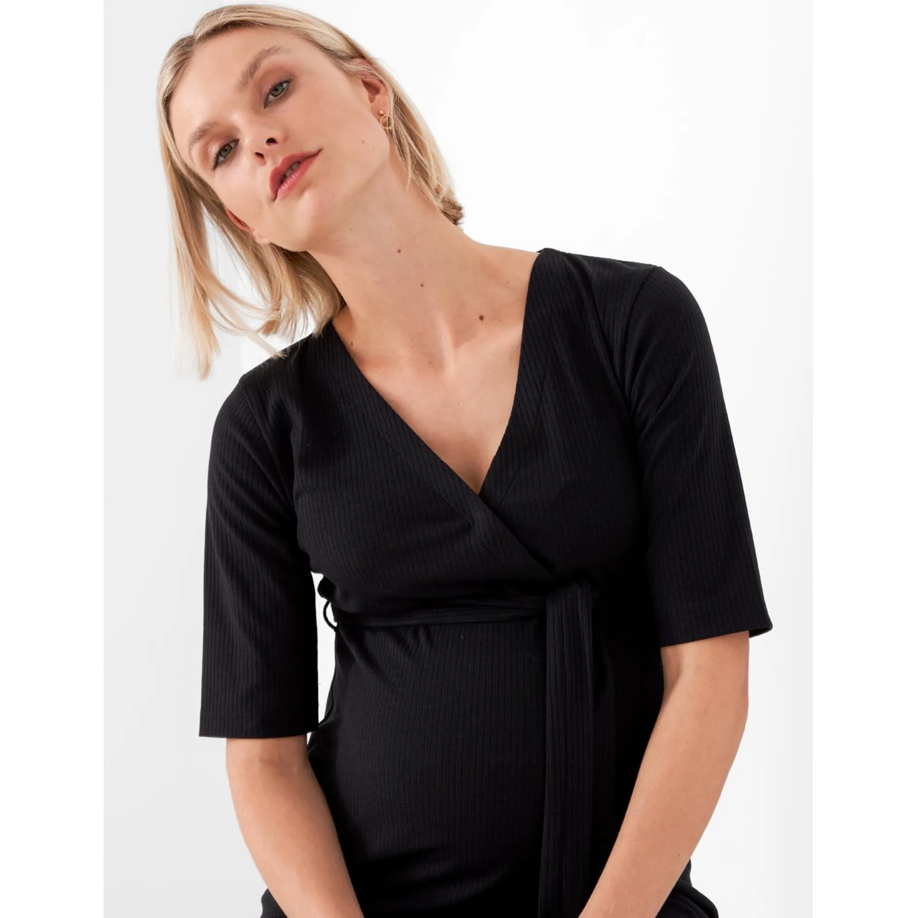 Voedingsjurken|Basics*Prénatal zwangerschapsjurk korte mouwen effen zwart Black