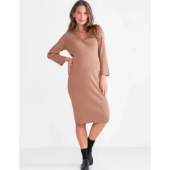 Jurken & Rokken*Prénatal zwangerschapsjurk driekwart mouwen bruin Light Brown Melange