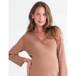 Jurken & Rokken*Prénatal zwangerschapsjurk driekwart mouwen bruin Light Brown Melange