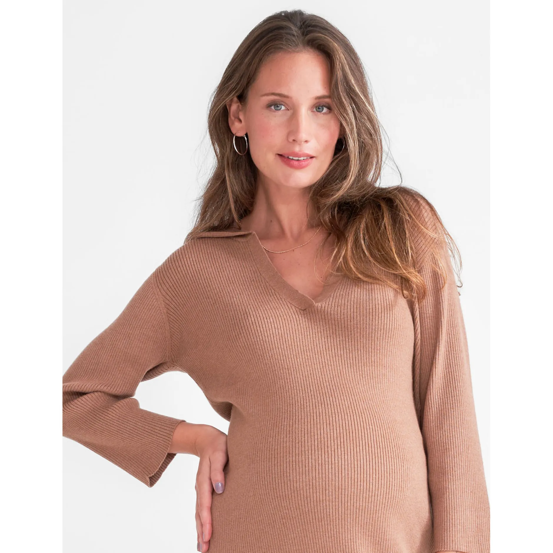 Jurken & Rokken*Prénatal zwangerschapsjurk driekwart mouwen bruin Light Brown Melange