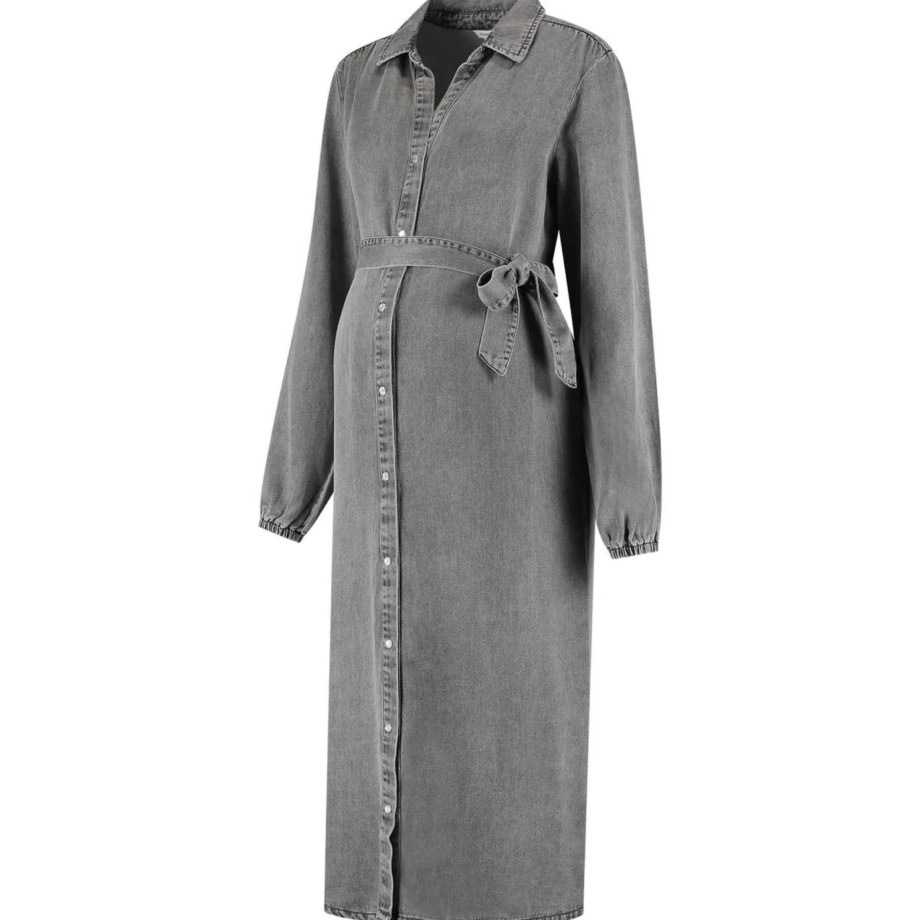 Voedingsjurken|Jurken & Rokken*Prénatal zwangerschapsjurk maxi effen grijs Mid Grey Denim