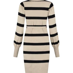 Jurken & Rokken*Prénatal zwangerschapsjurk lange mouwen strepen beige Light Brown Melange