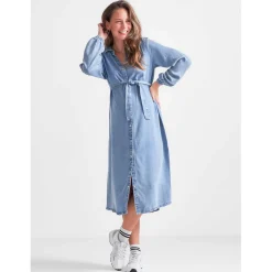 Voedingsjurken|Jurken & Rokken*Prénatal zwangerschapsjurk lange mouwen effen blauw Light Blue Denim