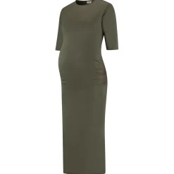 Jurken & Rokken*Prénatal zwangerschapsjurk driekwart mouwen effen groen Dark Leaf Green