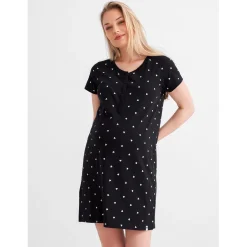 Pyjama's*Prénatal zwangerschapsnachtjapon korte mouwen hartjes zwart Black