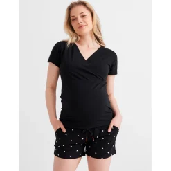 Pyjama's*Prénatal zwangerschapspyjama short kort hartjes zwart Black