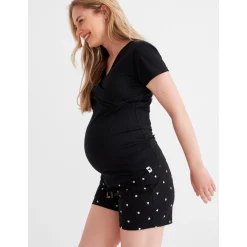 Pyjama's*Prénatal zwangerschapspyjama T-shirt korte mouwen effen zwart Black
