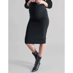 Basics|Jurken & Rokken*Prénatal zwangerschapsrok rib knielengte effen zwart Black