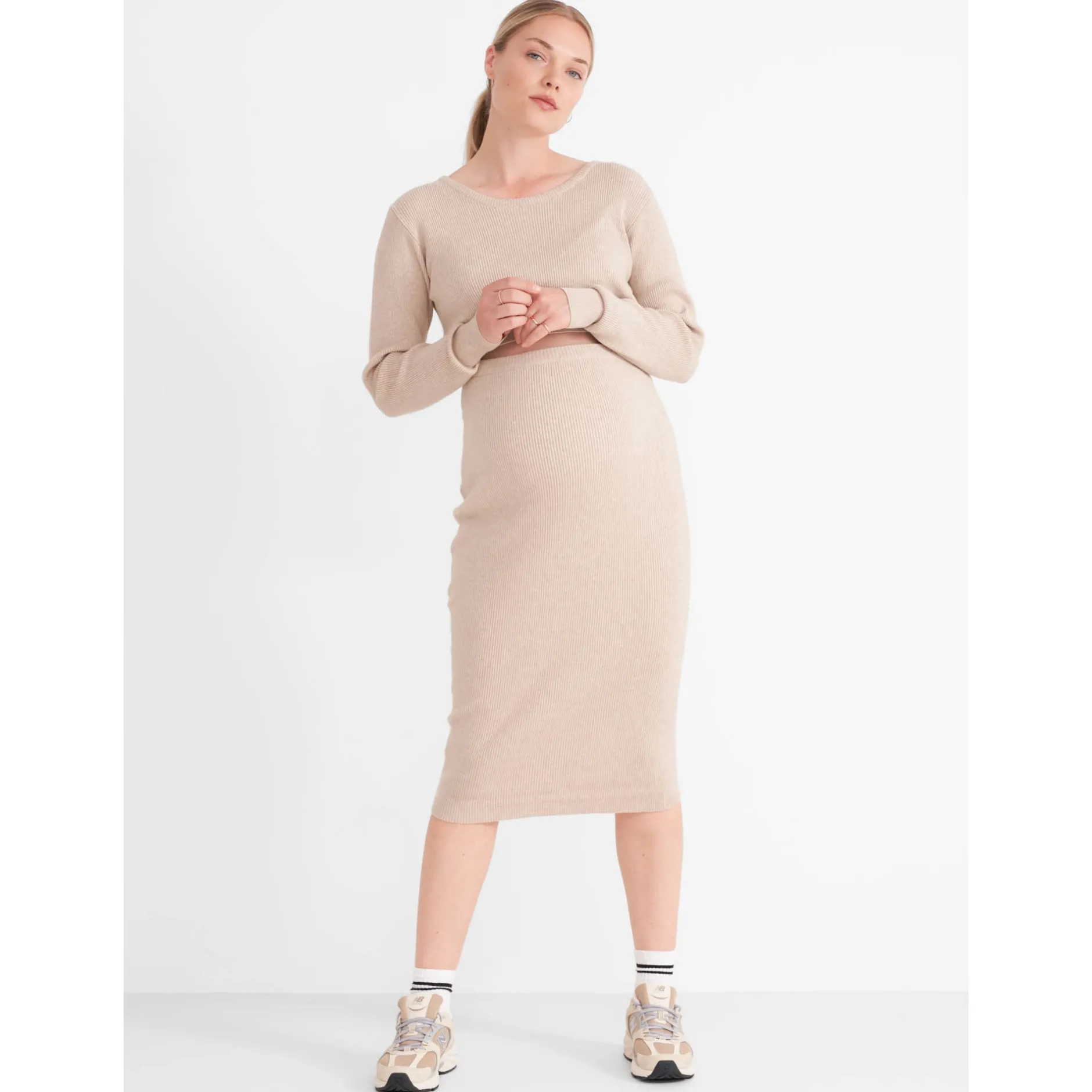 Jurken & Rokken*Prénatal zwangerschapsrok knielengte beige Light Brown Melange
