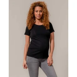 Basics|Shirts & Tops*Prénatal zwangerschapsshirt korte mouwen effen zwart Black