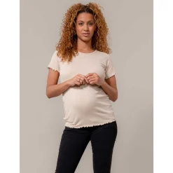 Basics|Shirts & Tops*Prénatal zwangerschapsshirt korte mouwen effen beige Almond