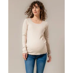 Basics|Shirts & Tops*Prénatal zwangerschapsshirt lange mouwen effen beige Almond