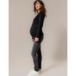 Basics|Shirts & Tops*Prénatal zwangerschapsshirt lange mouwen effen zwart Black