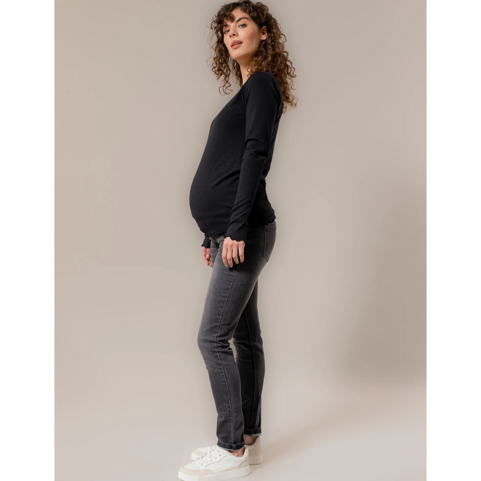 Basics|Shirts & Tops*Prénatal zwangerschapsshirt lange mouwen effen zwart Black