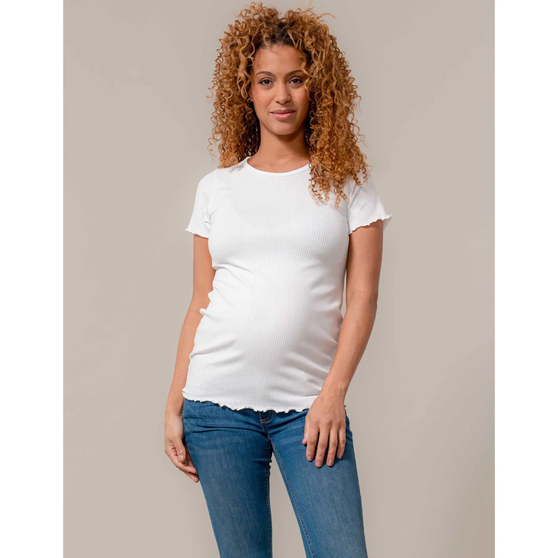 Basics|Shirts & Tops*Prénatal zwangerschapsshirt korte mouwen effen beige Ecru