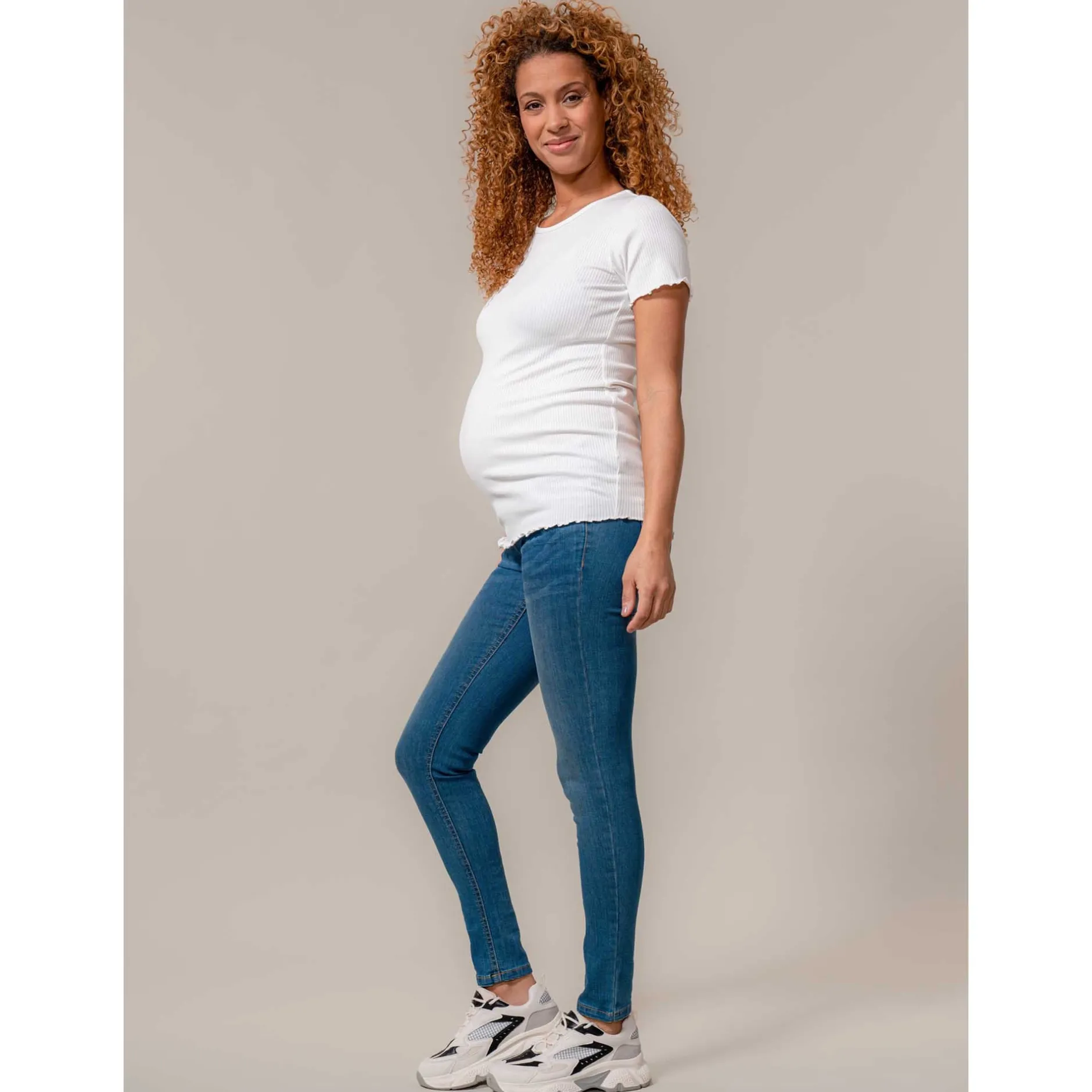 Basics|Shirts & Tops*Prénatal zwangerschapsshirt korte mouwen effen beige Ecru