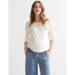 Shirts & Tops*Prénatal zwangerschapsshirt driekwart mouwen bloemen wit Ivoor Wit