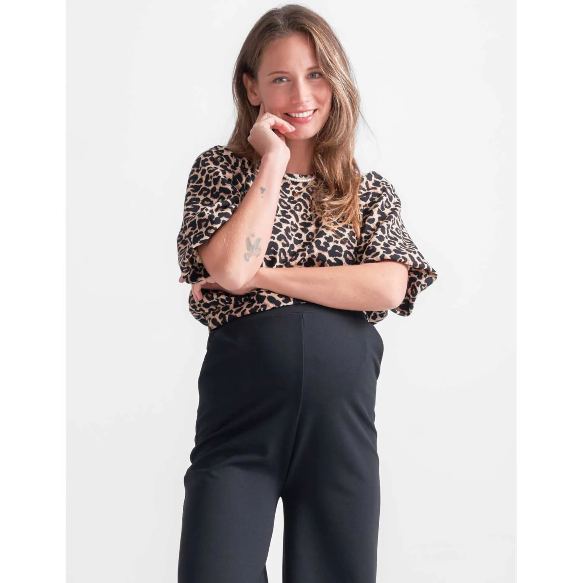 Shirts & Tops*Prénatal zwangerschapstop korte mouwen panterprint bruin Bisquit
