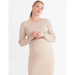 Truien & Vesten*Prénatal zwangerschapstrui lange mouwen effen beige Light Brown Melange