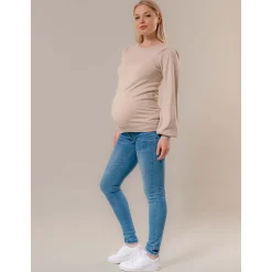 Basics|Truien & Vesten*Prénatal zwangerschapstrui lange mouwen effen beige Light Brown Melange