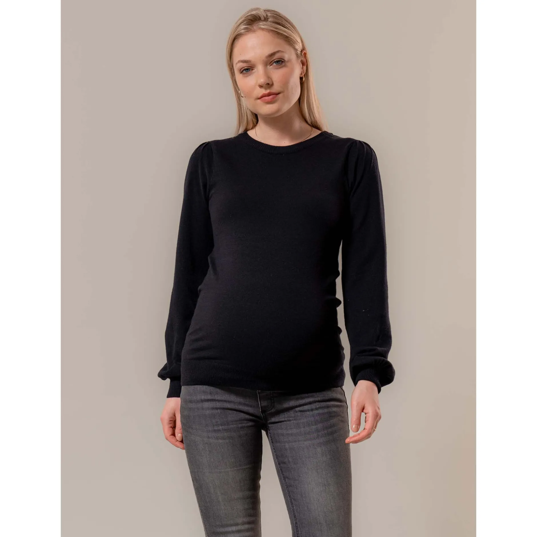Basics|Truien & Vesten*Prénatal zwangerschapstrui lange mouwen effen zwart Black