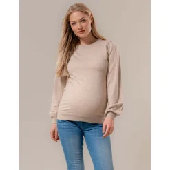 Basics|Truien & Vesten*Prénatal zwangerschapstrui lange mouwen effen bruin Light Brown Melange