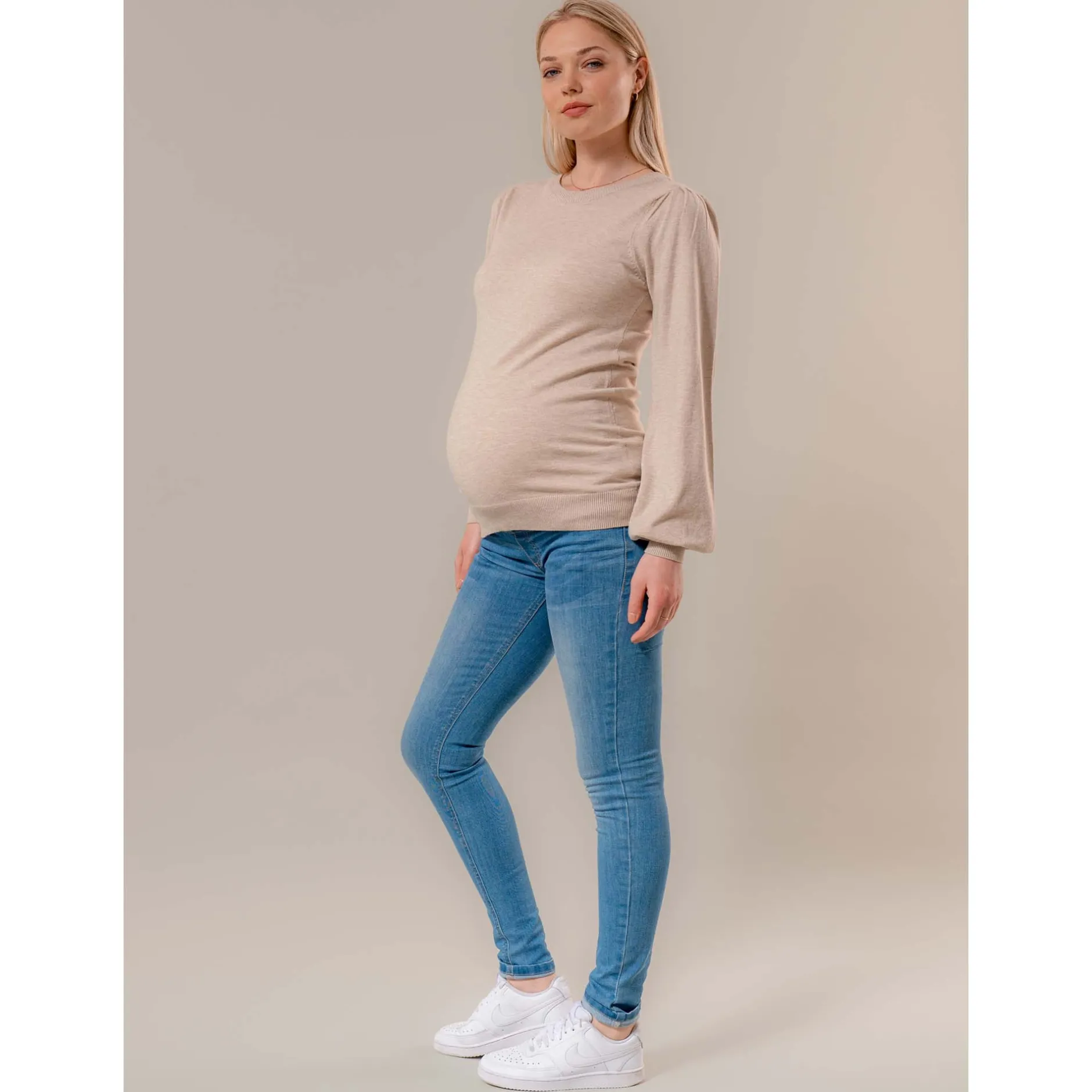 Basics|Truien & Vesten*Prénatal zwangerschapstrui lange mouwen effen bruin Light Brown Melange