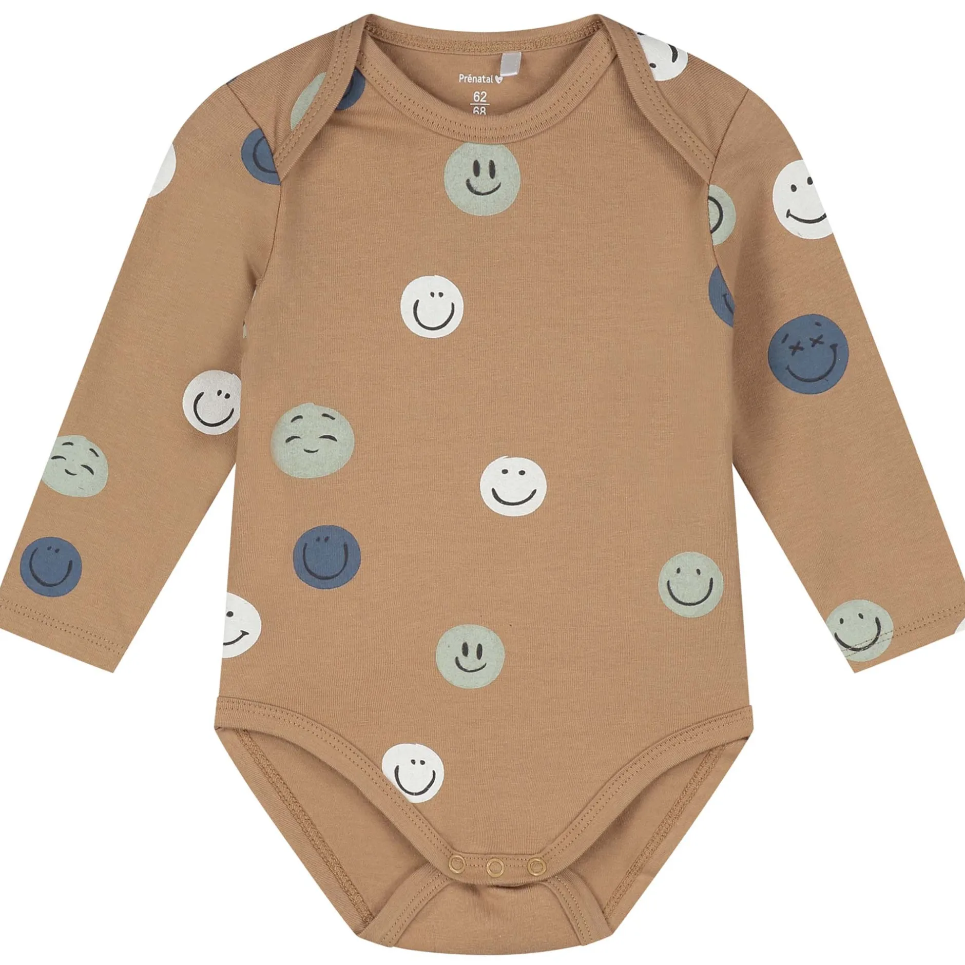 Rompers|Rompers*Prénatal Préntal romper smiley lange mouwen all over print bruin Dark Sand Brown