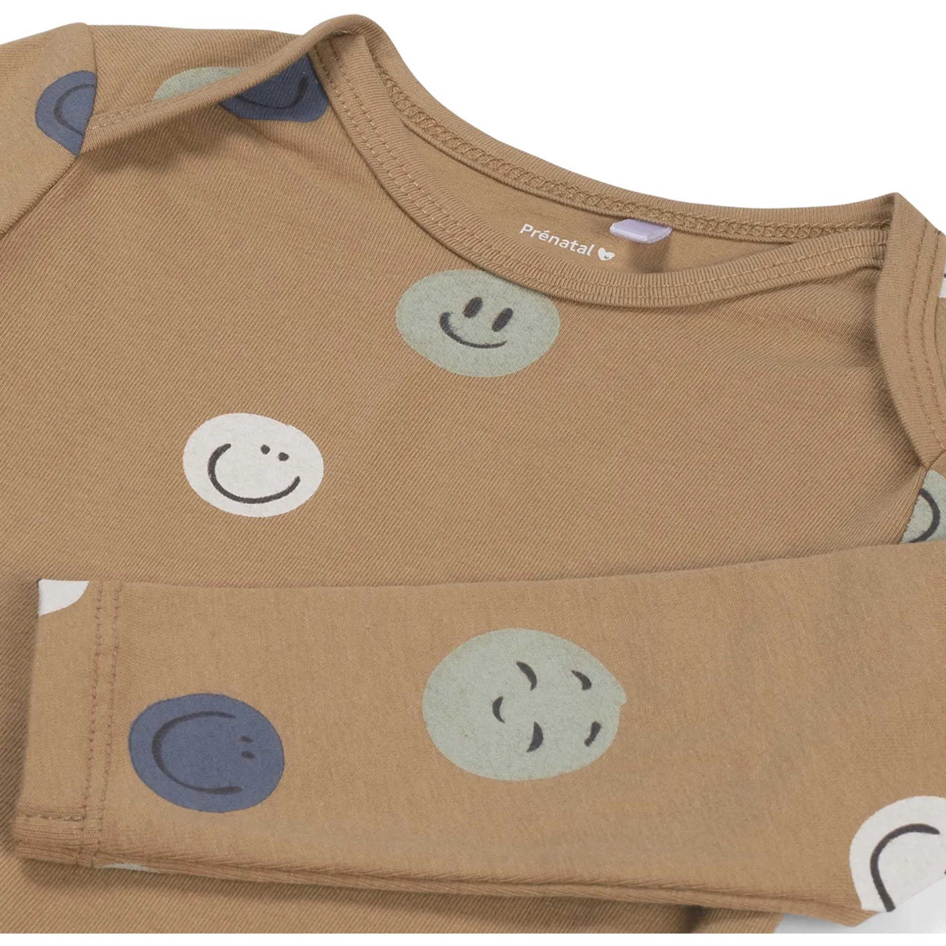 Rompers|Rompers*Prénatal Préntal romper smiley lange mouwen all over print bruin Dark Sand Brown