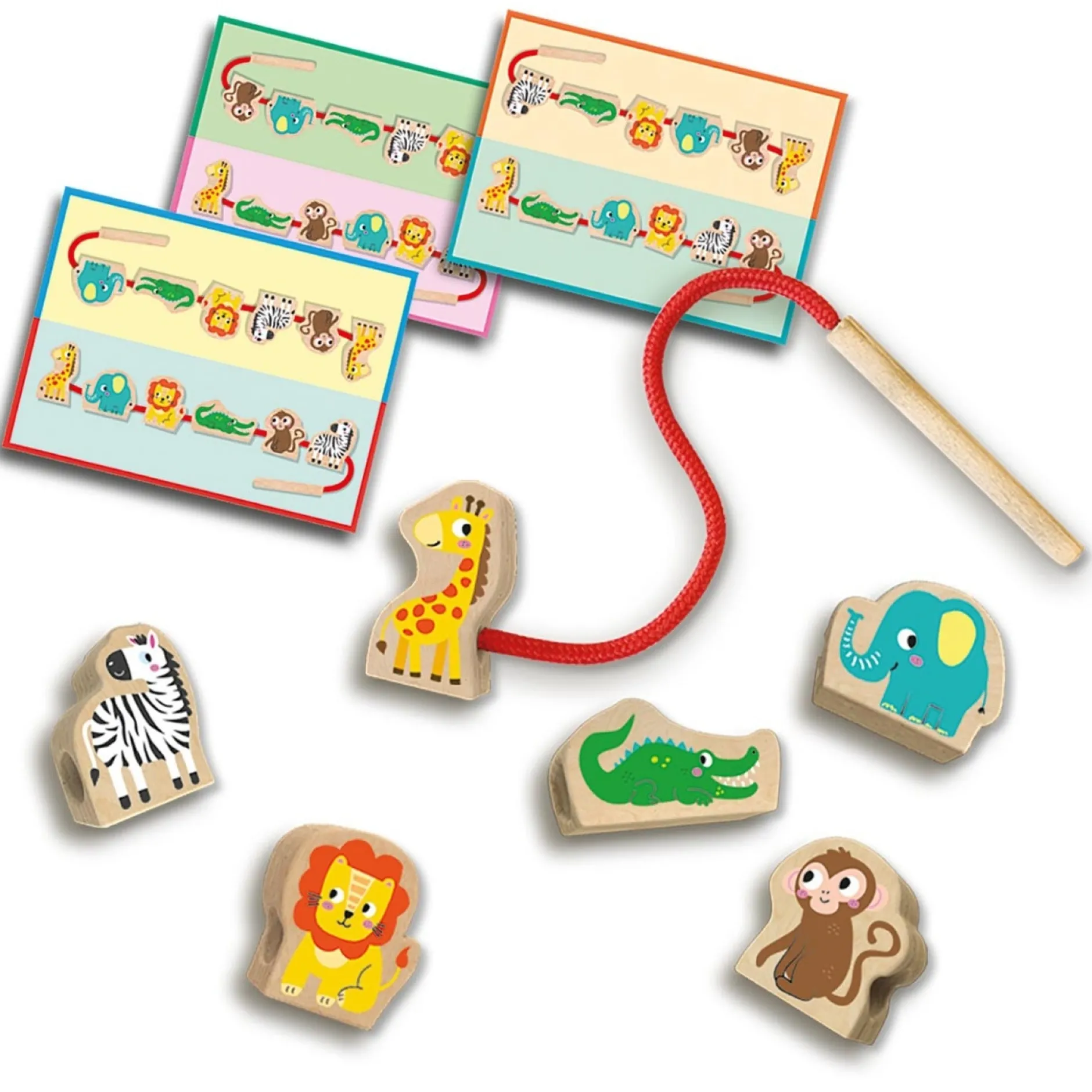 Tekenen|Puzzels & Spellen*SES My First - Houten dieren kralen rijgen Multi