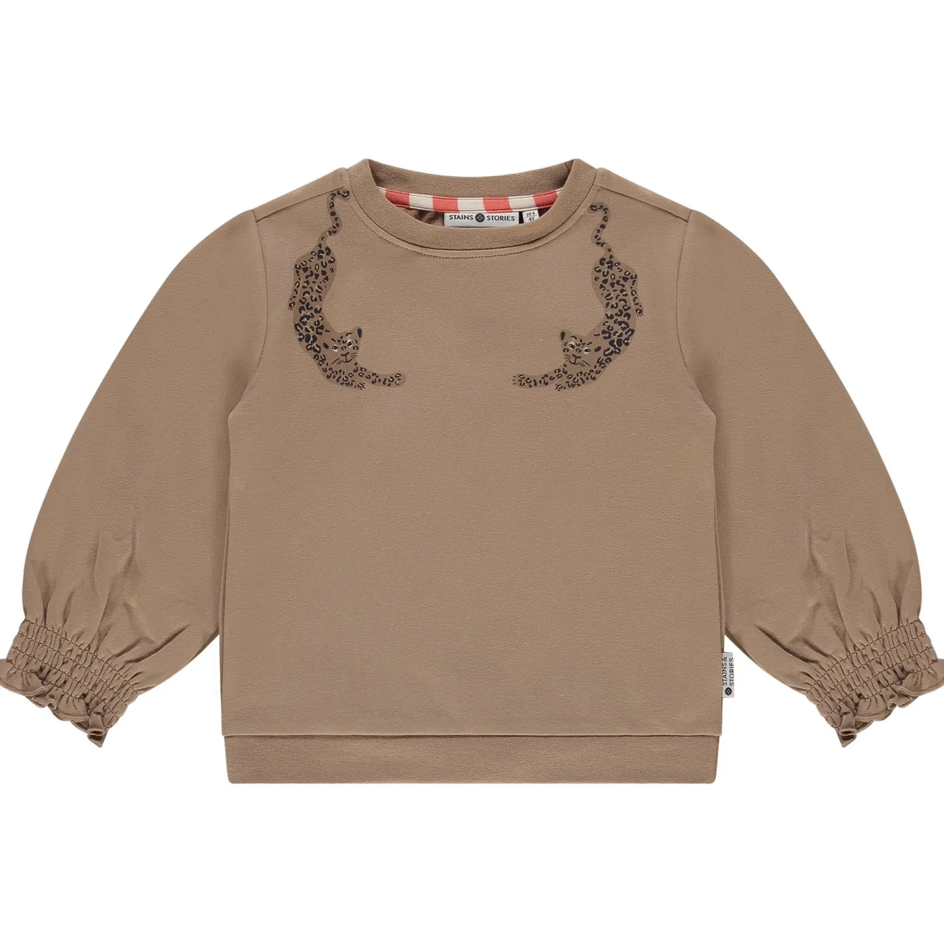 Truien & Vesten|Truien & Sweaters*Stains & Stories peuter sweater lange mouwen printopdruk bruin Lightbrown