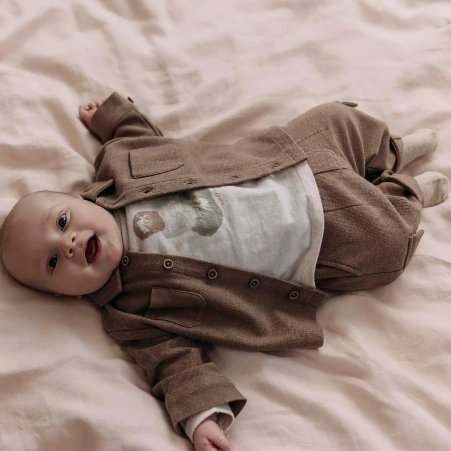 Broeken & Tuinbroeken|Broeken*Sweet Petit baby broek lange mouwen effen bruin DarkSand Melange