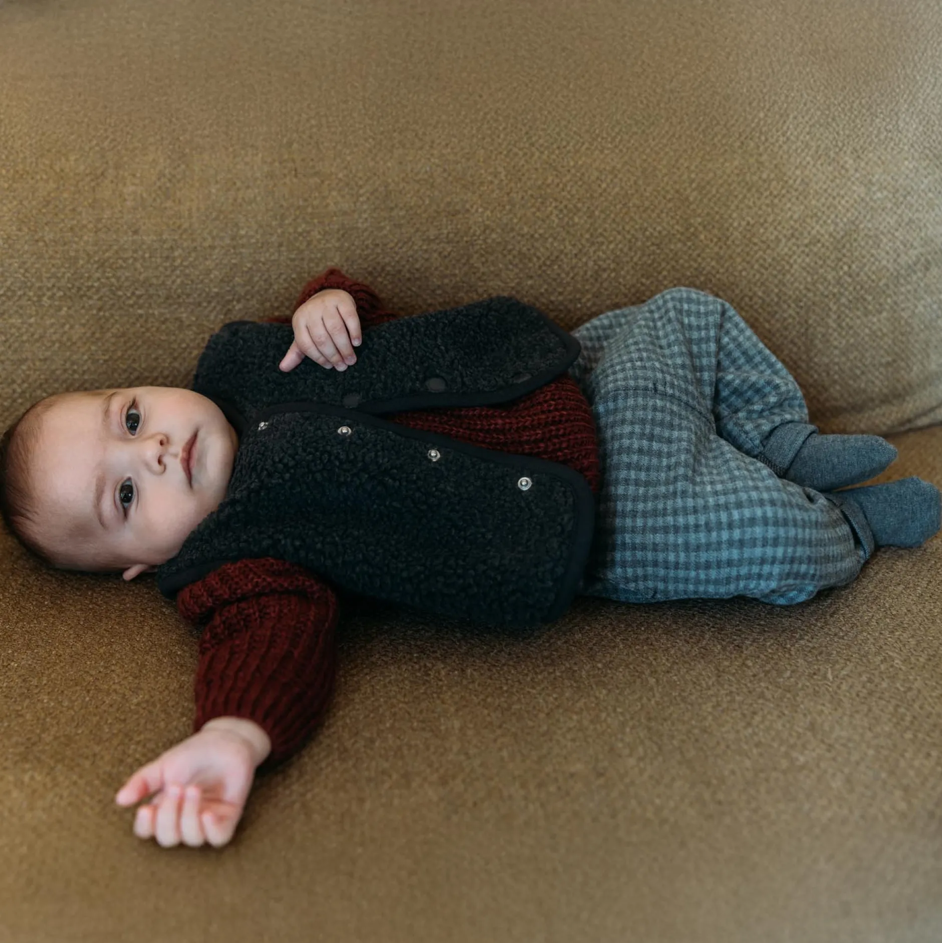 Truien & Vesten|Vesten*Sweet Petit baby gilet Bart mouwloos effen grijs Anthra Grey Melange