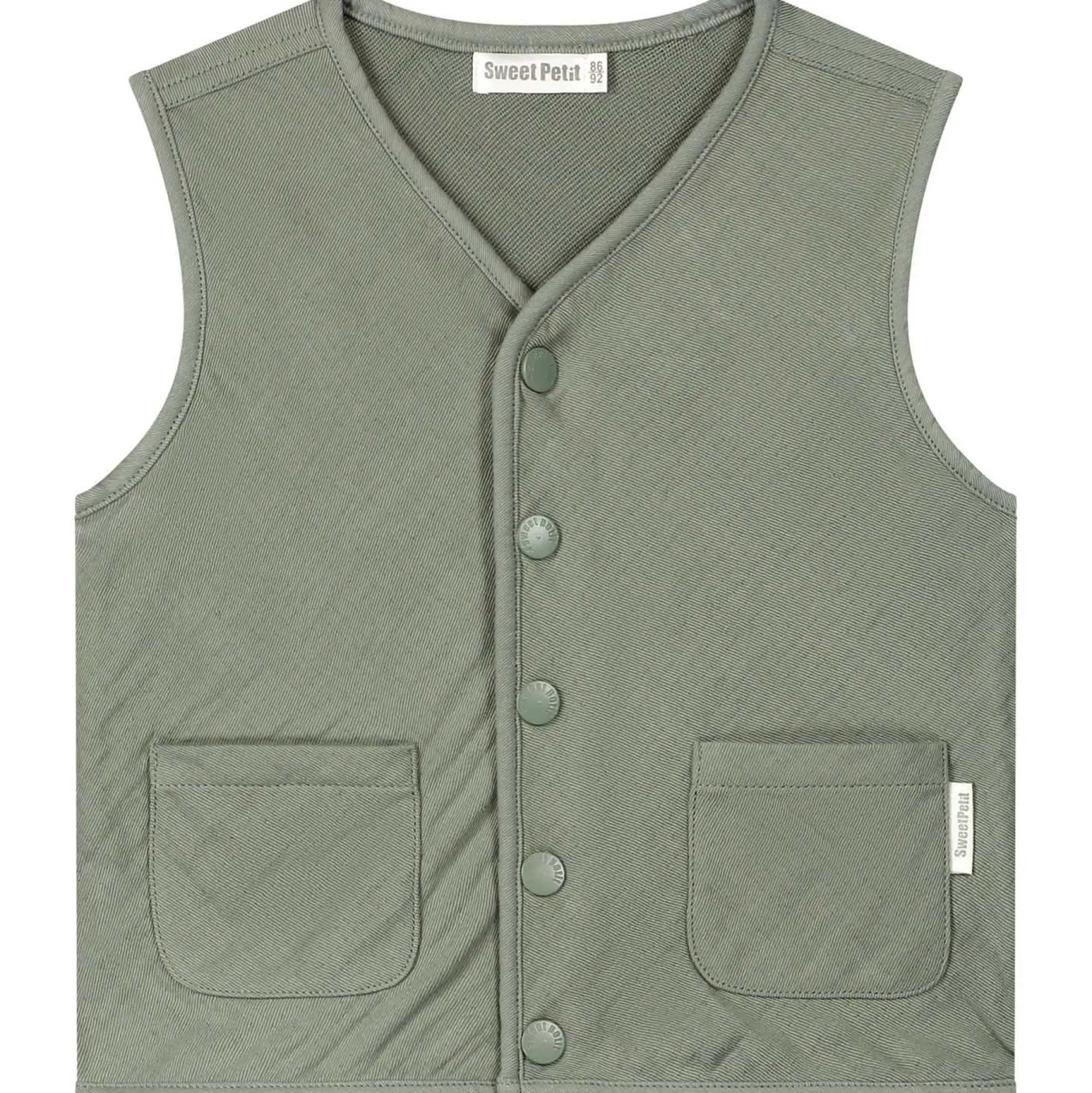 Truien & Vesten|Vesten*Sweet Petit baby gilet mouwloos effen groen Sage Green