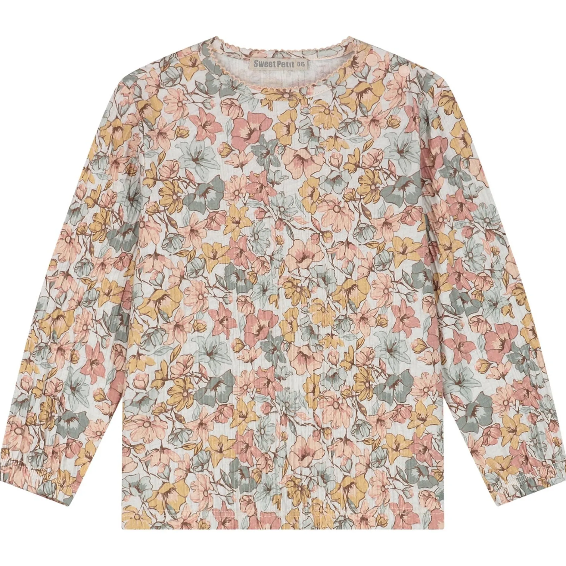 Shirts & Blouses|Shirts & Blouses*Sweet Petit baby shirt Lin lange mouwen bloemen beige Soft Ecru Melange