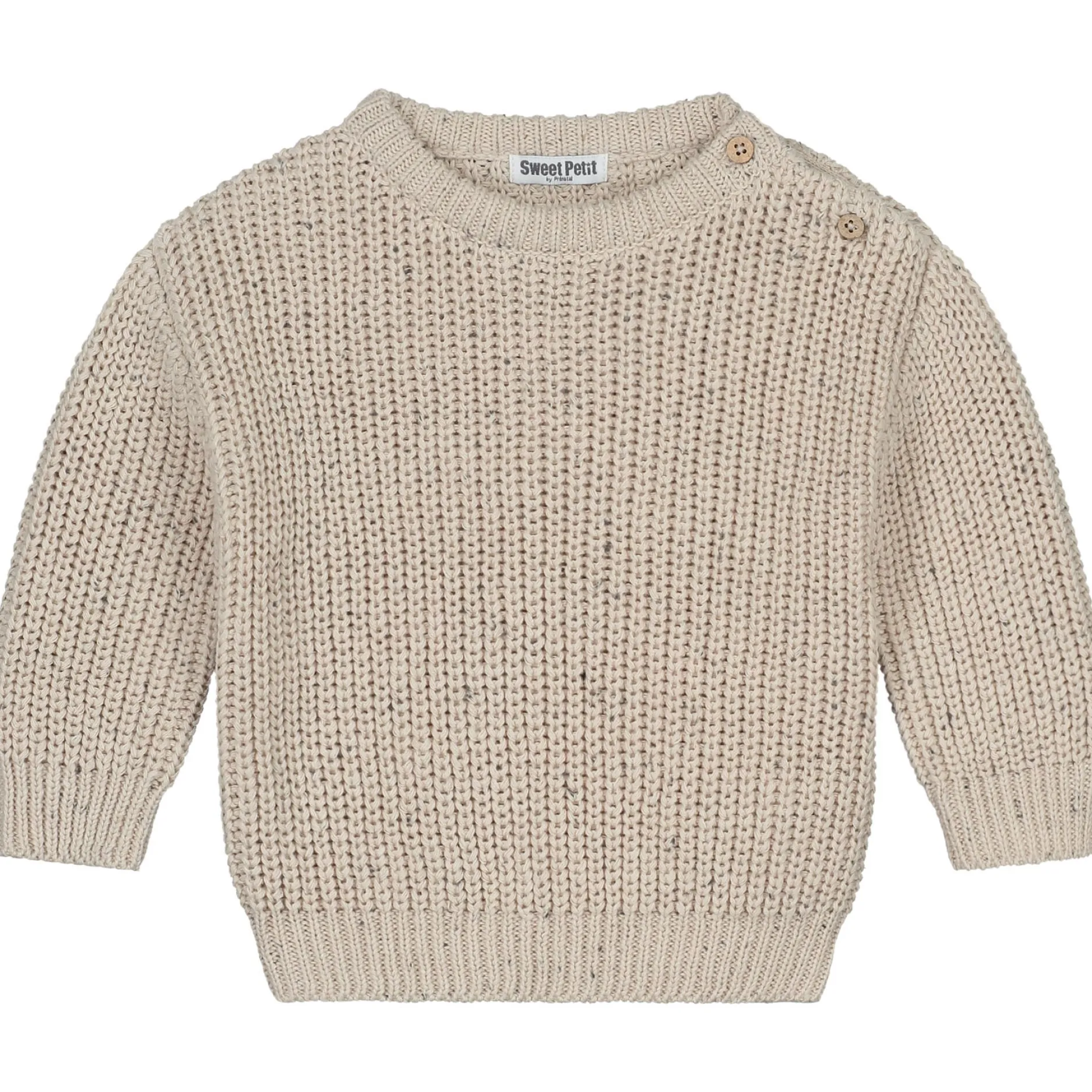 Truien & Vesten|Truien & Vesten*Sweet Petit baby trui Charlie lange mouwen melee beige Soft Ecru Melange