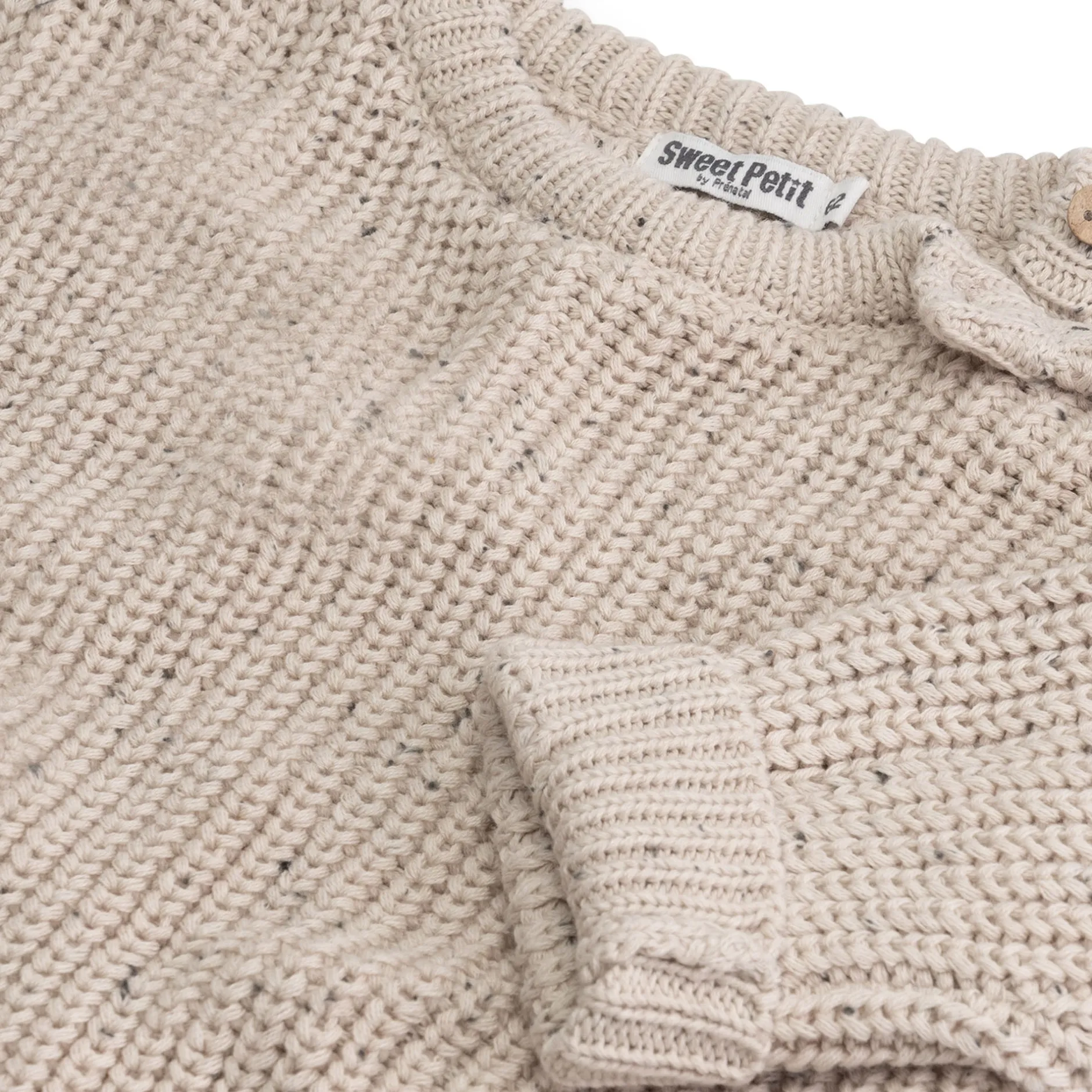 Truien & Vesten|Truien & Vesten*Sweet Petit baby trui Charlie lange mouwen melee beige Soft Ecru Melange