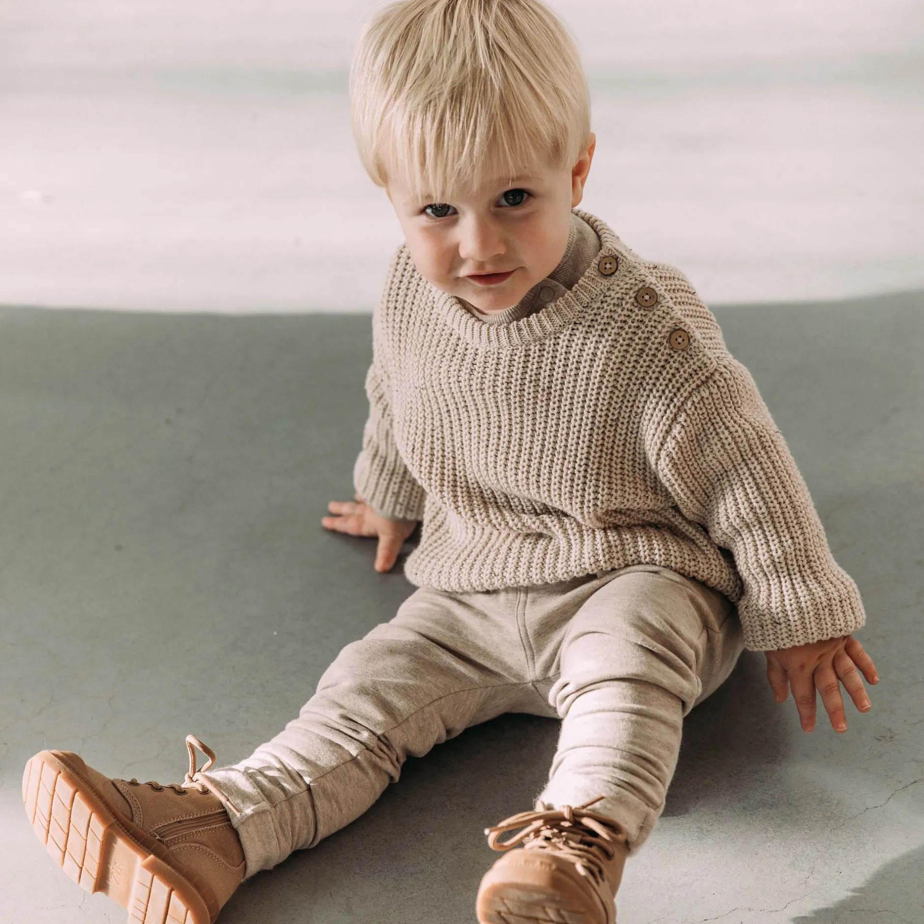 Truien & Vesten|Truien & Vesten*Sweet Petit baby trui Charlie lange mouwen melee beige Soft Ecru Melange