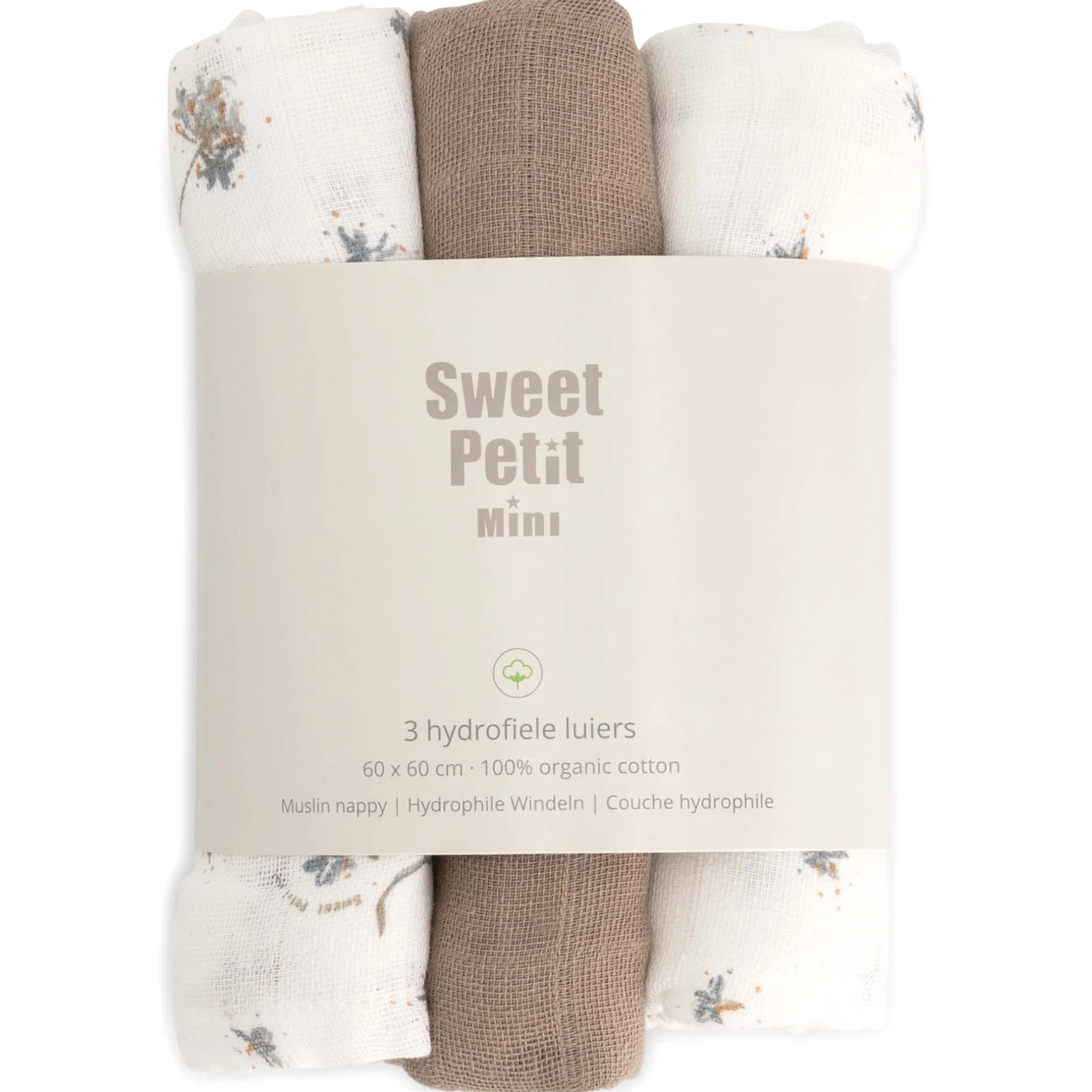 Doeken & Luiers*Sweet Petit Mini hydrofiele luiers 3 stuks beige