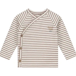 Shirts & Blouses|Shirts & Blouses*Sweet Petit Mini overslagshirt rib lange mouwen strepen bruin Mid Brown Melange