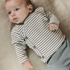 Shirts & Blouses|Shirts & Blouses*Sweet Petit Mini overslagshirt rib lange mouwen strepen bruin Mid Brown Melange