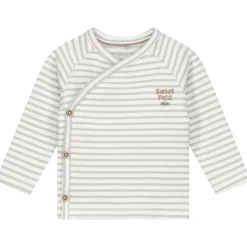 Shirts & Blouses|Shirts & Blouses*Sweet Petit Mini overslagshirt rib lange mouwen strepen beige Soft Stone Melange