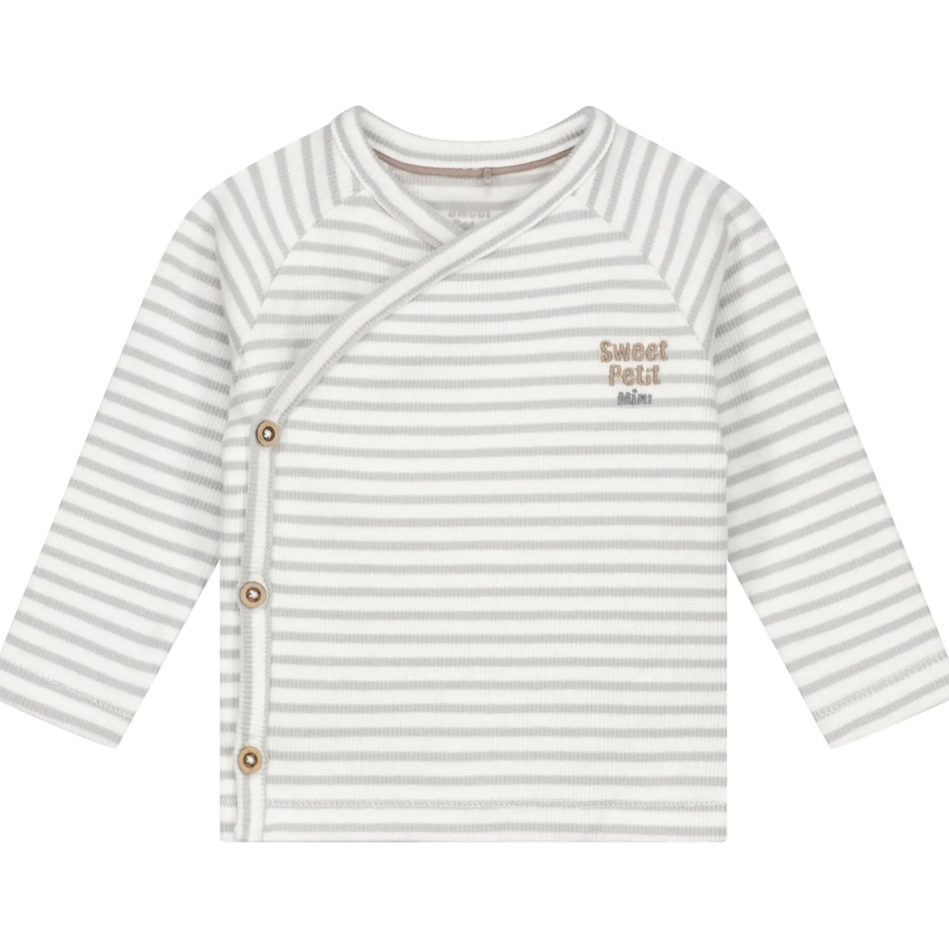 Shirts & Blouses|Shirts & Blouses*Sweet Petit Mini overslagshirt rib lange mouwen strepen beige Soft Stone Melange