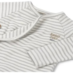 Shirts & Blouses|Shirts & Blouses*Sweet Petit Mini overslagshirt rib lange mouwen strepen beige Soft Stone Melange
