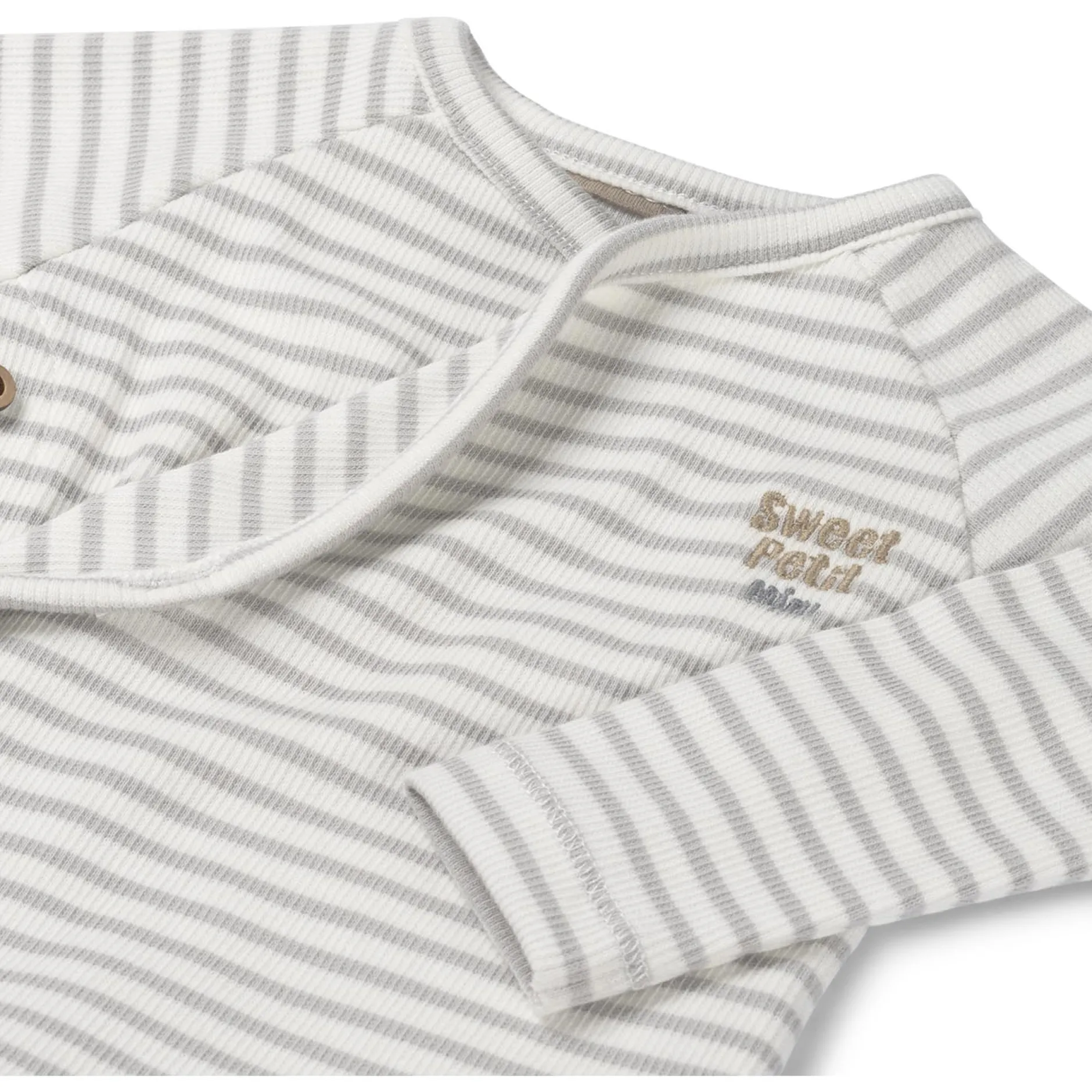 Shirts & Blouses|Shirts & Blouses*Sweet Petit Mini overslagshirt rib lange mouwen strepen beige Soft Stone Melange